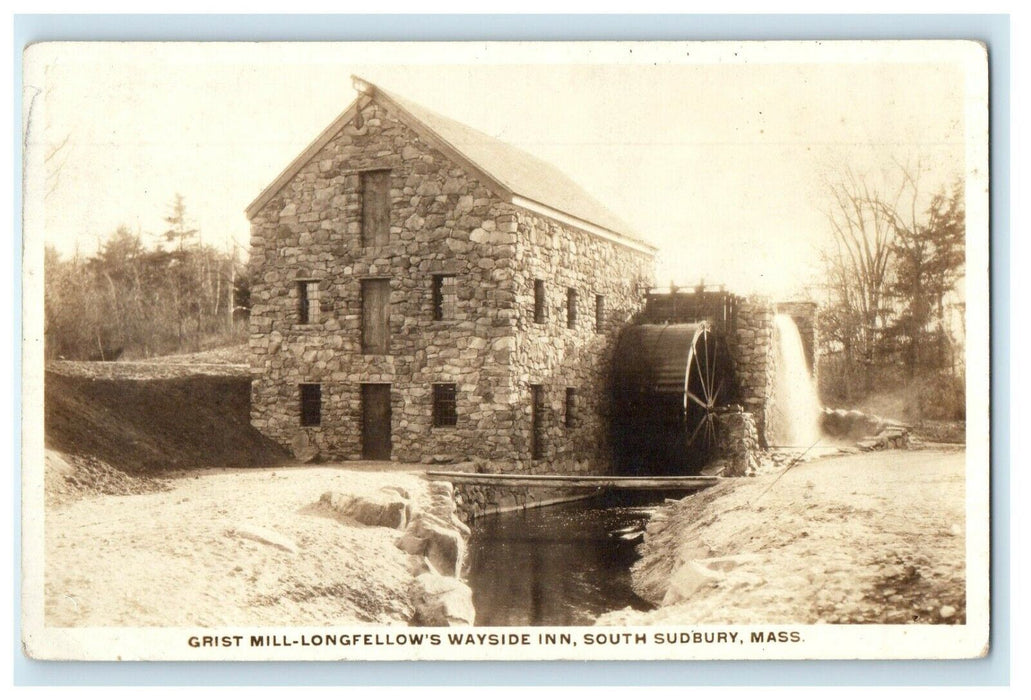 1909 Grist Mill Longfellow's Wayside Inn South Sudbury MA RPPC Photo Postcard