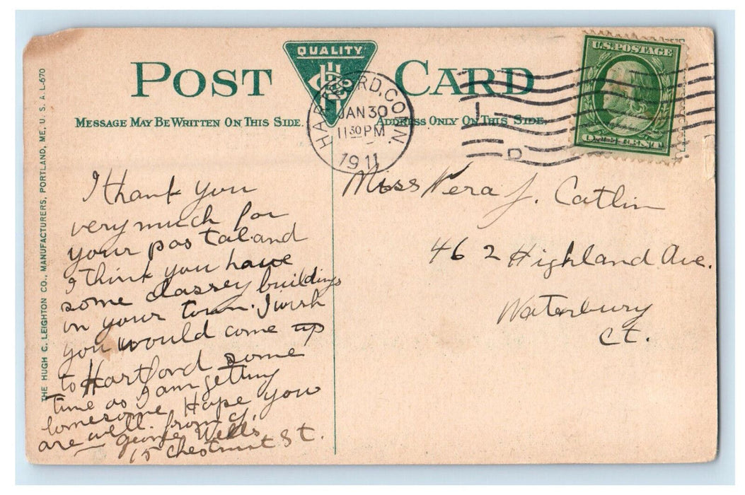 1911 Bushnell Park Aquatic Pond & Capital Dome Hartford Connecticut CT Postcard