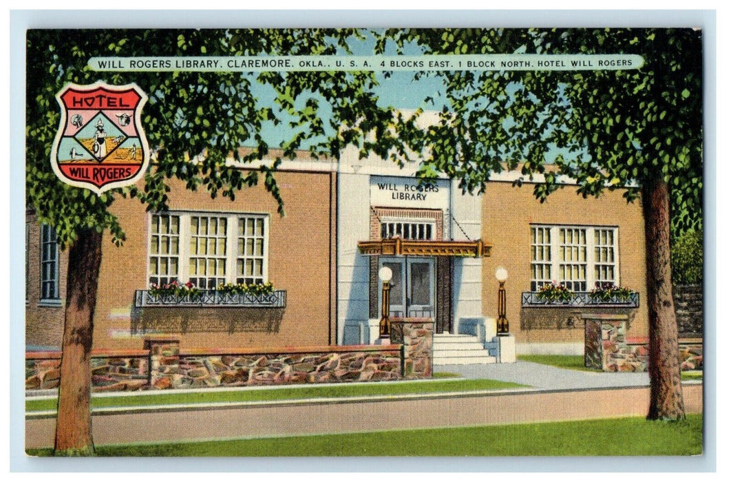 Claremore Oklahoma OK, Will Rogers Library Hotel Will Rogers Postcard
