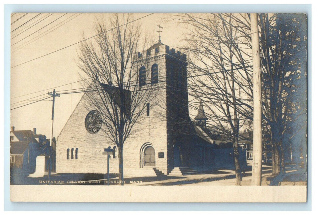 c1910's Unitarian Church West Roxbury Massachusetts MA RPPC Photo Postcard