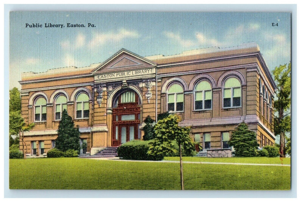 c1940's Public Library Building Easton Pennsylvania PA Unposted Vintage Postcard