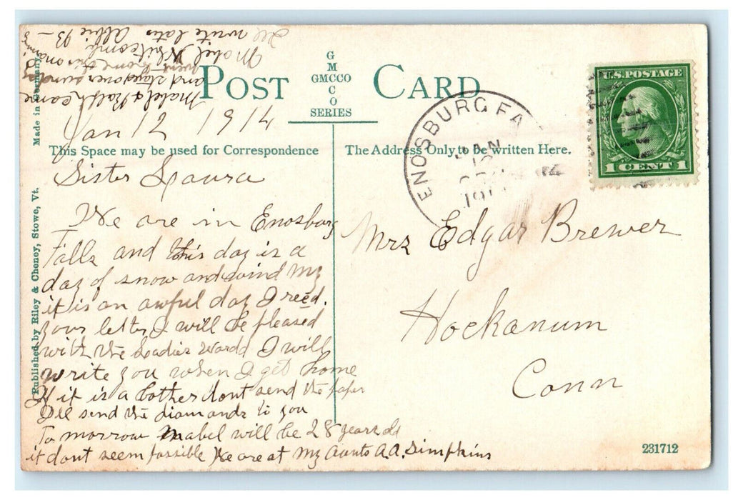 1914 Mount Mansfield from Sunset Hill, Stowe, Vermont VT Posted Antique Postcard