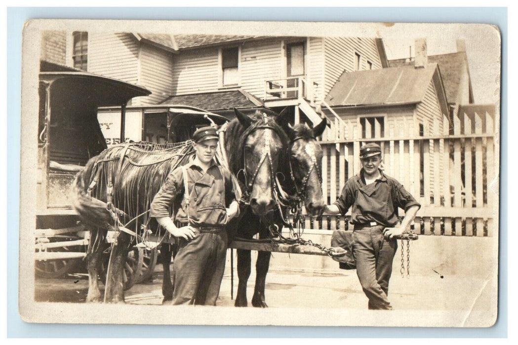 c1910's Boys Grocery Delivery Wagon Horse Cleveland Ohio OH RPPC Photo Postcard