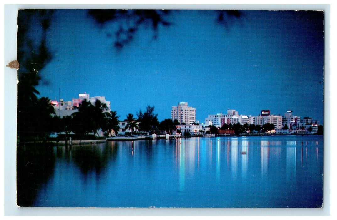 1955 The Hotels Of Beautiful Miami Beach Florida FL Glitter At Night Postcard