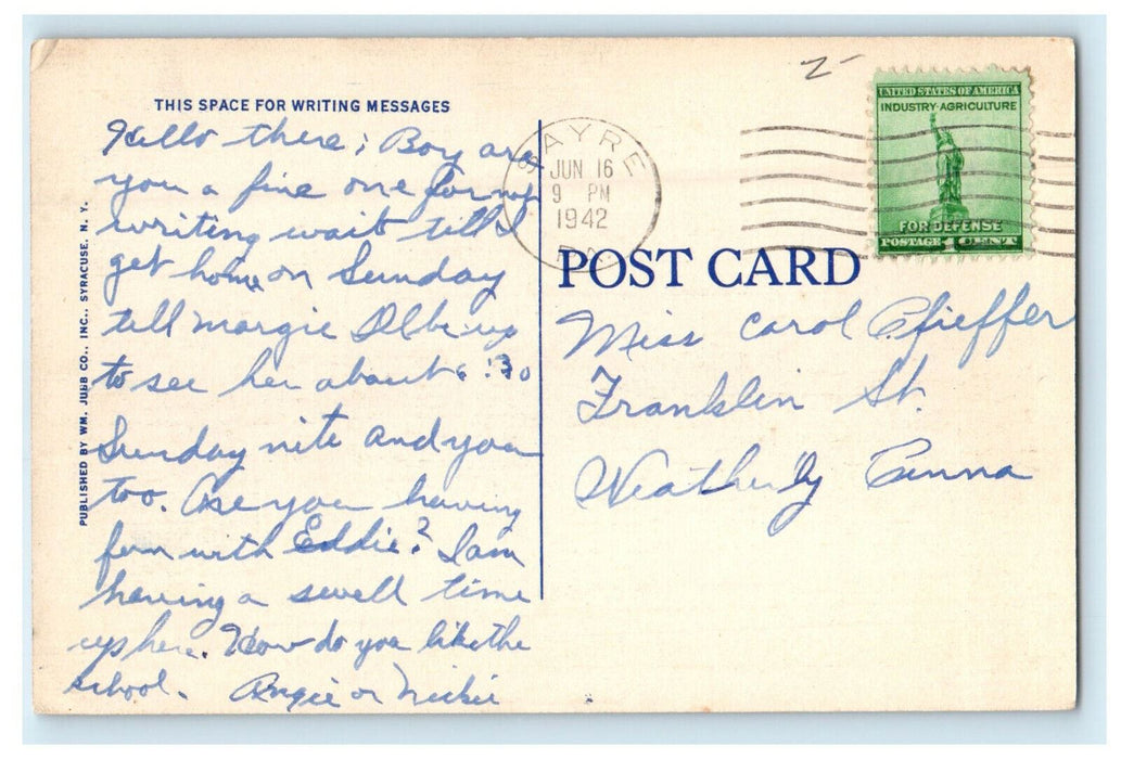 1942 Sayre High School Sayre, Pennsylvania PA Posted Vintage Postcard