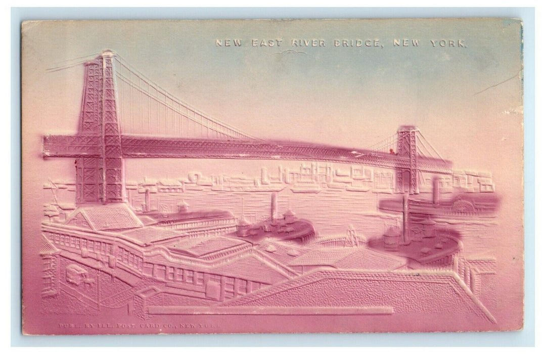 1909 New East River Bridge New York NY Airbrushed Embossed Postcard