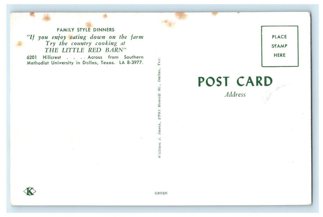 1945 The Little Red Barn, Methodist University, Dallas Texas TX Postcard