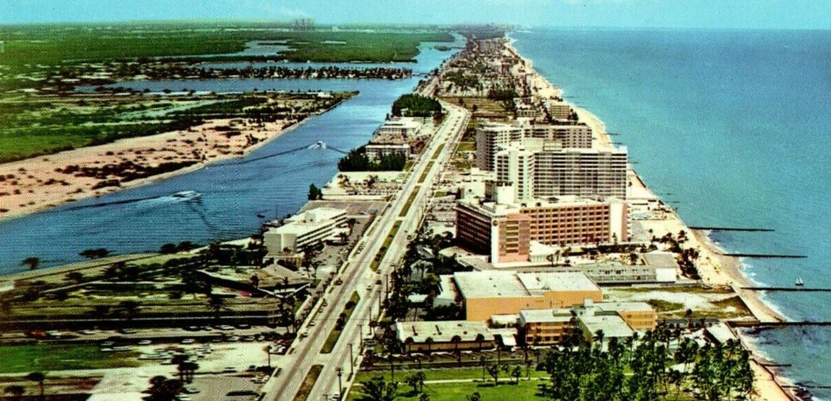 c1905 Aerial View Of Hollywood Florida's Ocean Front Hotels Antique Postcard