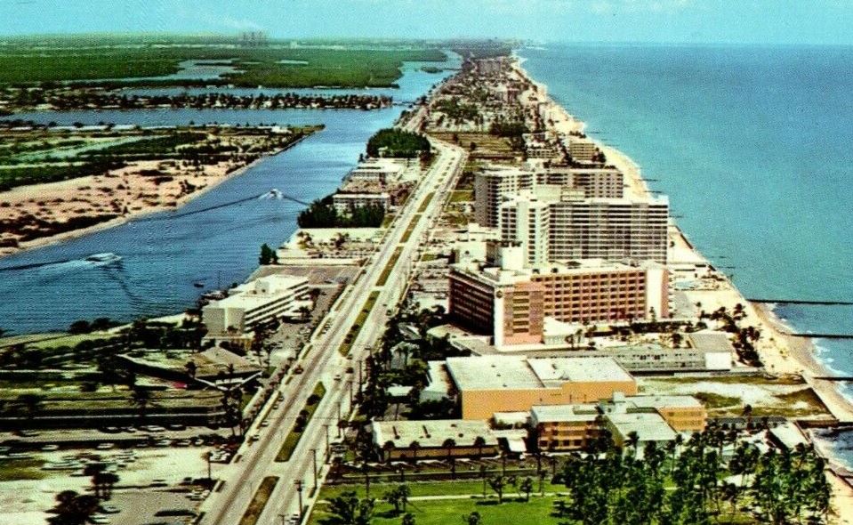 c1905 Aerial View Of Hollywood Florida's Ocean Front Hotels Antique Postcard