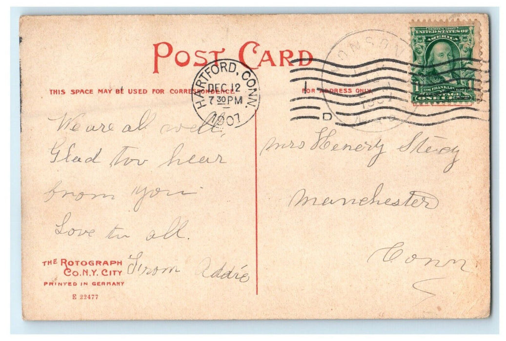 1907 Soldiers Monument and Congregational Church, Massachusetts MA Postcard