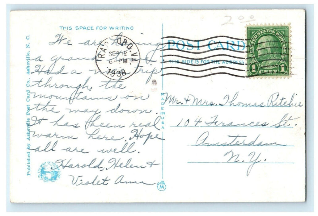 1938 Night Time Scene On Campus State Teachers College East Radford VA Postcard
