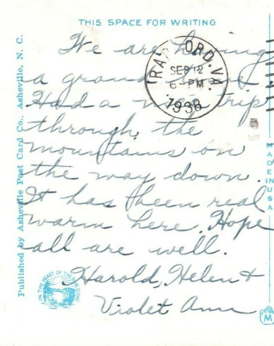 1938 Night Time Scene On Campus State Teachers College East Radford VA Postcard