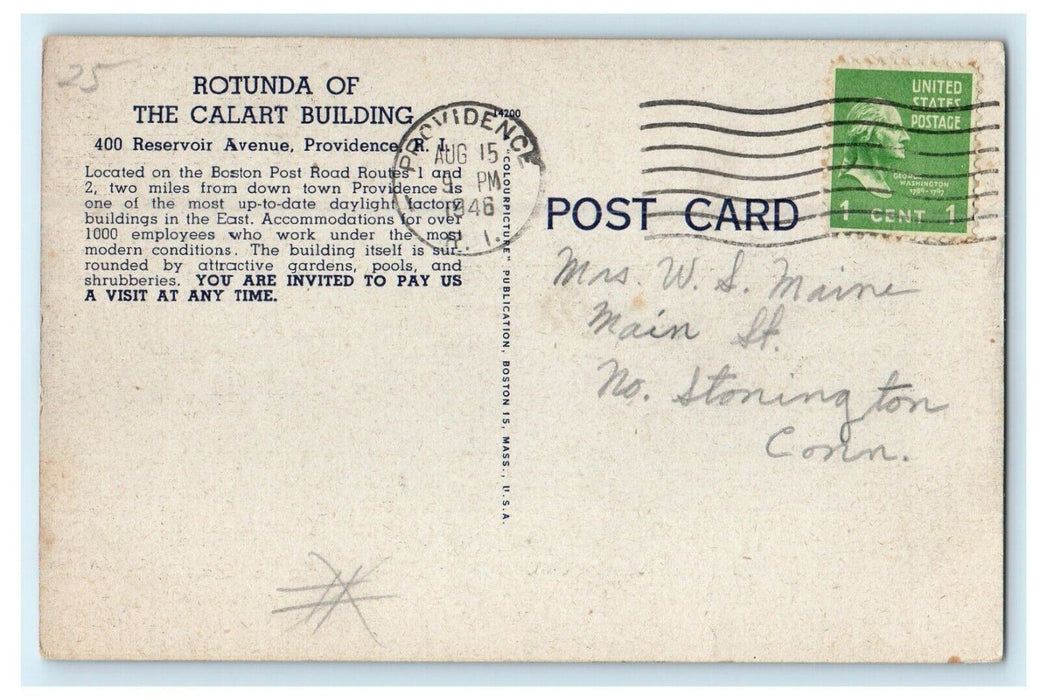 1946 Rotunda Of The Calart Building Providence Rhode Island RI Vintage Postcard