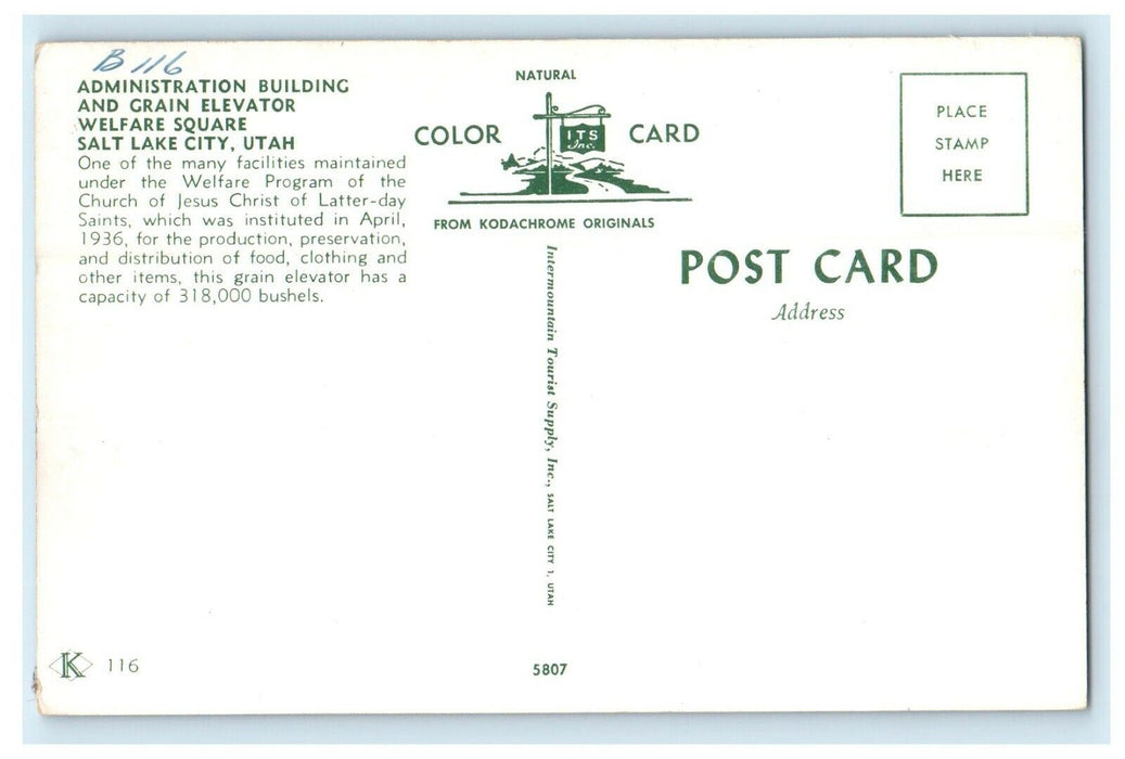 Salt Lake City UT Administration Building Grain Elevator Welfare Square Postcard