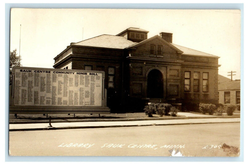 c1940's Public Library Sauk Centre Minnesota MN RPPC Photo Honor Roll Postcard