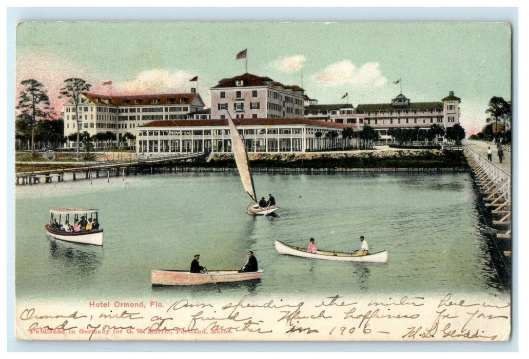 1905 View Of Hotel Boat Scene Ormond Florida FL Posted Antique Postcard
