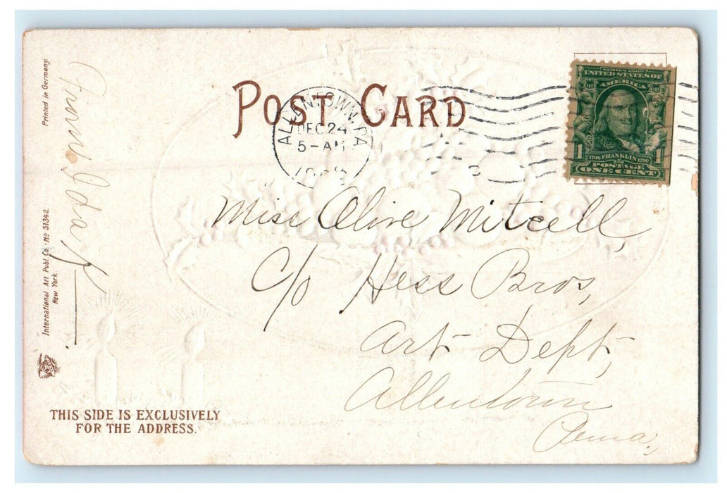 1908 Christmas Ellen Clapsaddle Fruit Candles Holly Berries Embossed Postcard