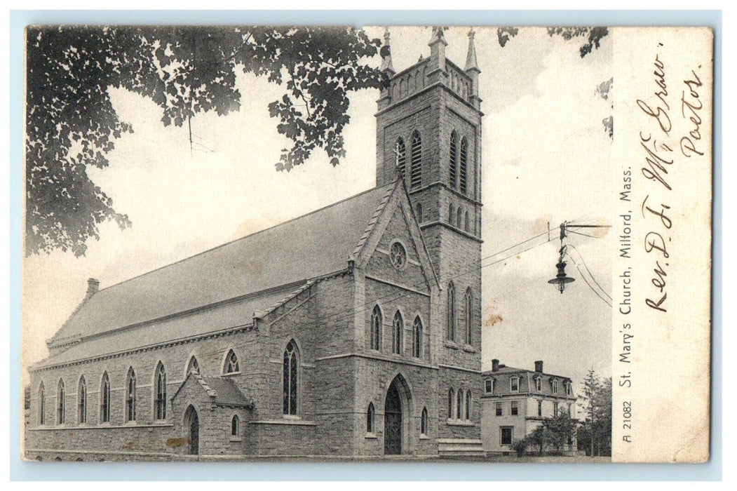 1906 St Mary's Church, Milford Massachusetts MA Antique Postcard