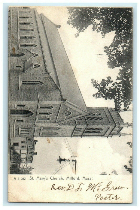 1906 St Mary's Church, Milford Massachusetts MA Antique Postcard