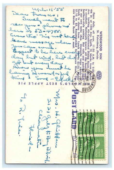 1955 Wedgwood Inn 4th St. At 18th Ave. South St. Petersburg Florida FL Postcard