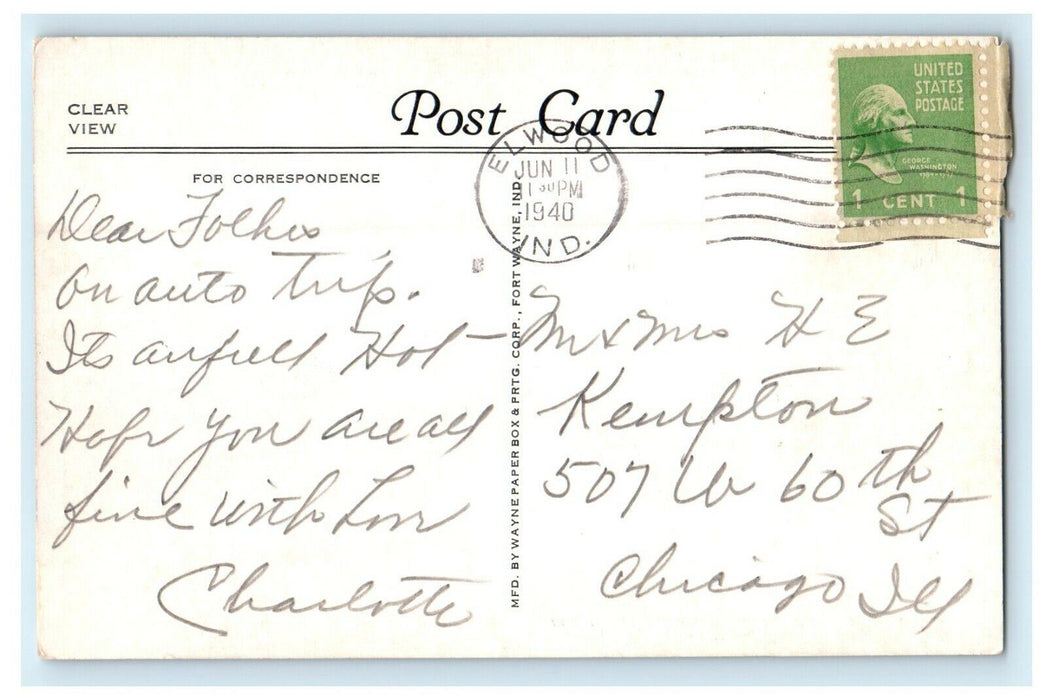 1940 Mercy Hospital, Elwood Indiana IN Vintage Posted Postcard