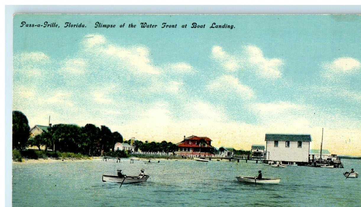 c1910 Pass-a-Grille Glimpse Water Front at Boat Landing Antique Postcard