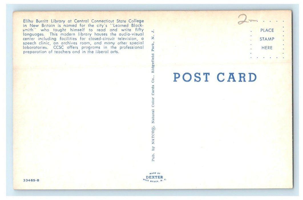 Elihu Burritt Library State College Central Connecticut New Britain Postcard