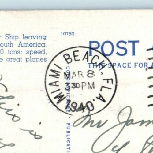 1940 Early Morning Takeoff Of Pan American Clipper Ship Miami Florida Postcard