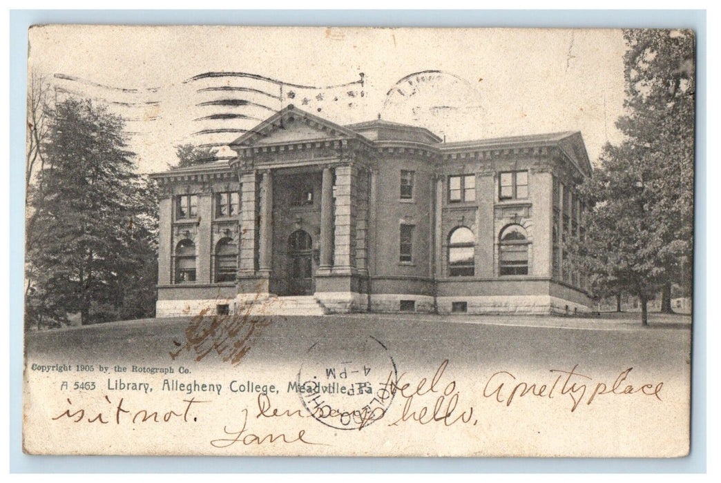 1906 Library Allegheny College Meadville Pennsylvania PA Rotograph Postcard