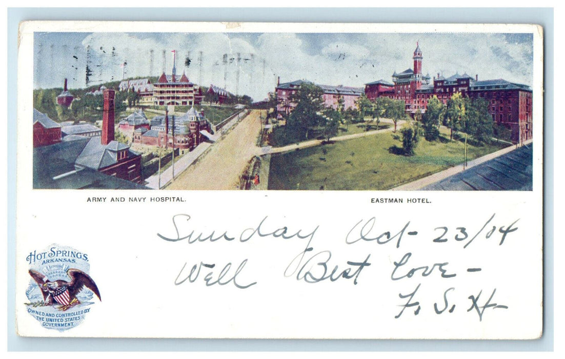 1904 Army and Navy Hospital, Eastman Hotel, Hot Springs AR PMC Postcard