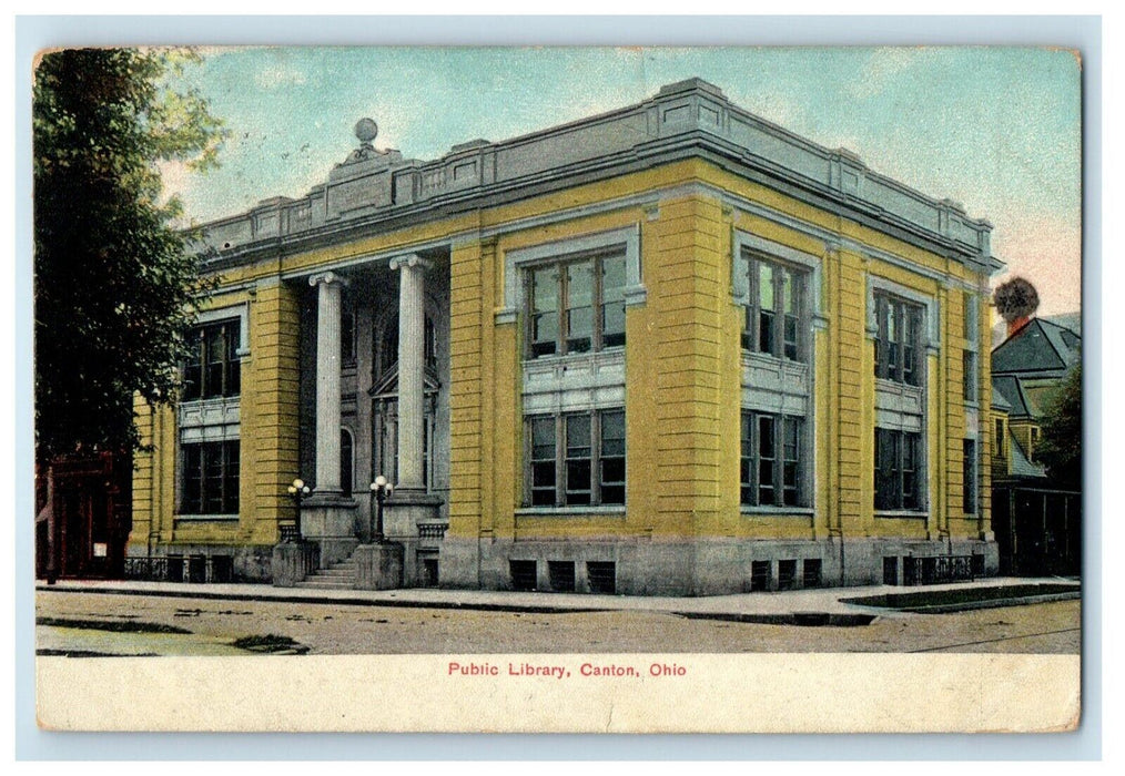 1908 Public Library Building Canton Ohio OH Posted Antique Postcard