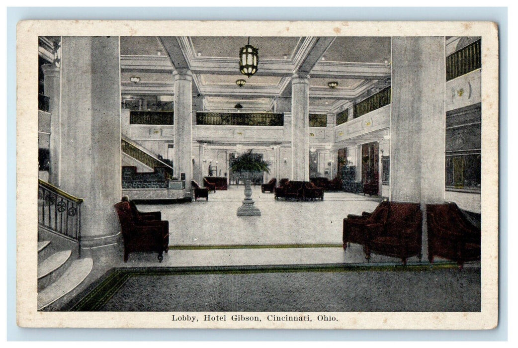 c1910's Lobby Hotel Gibson Interior View Cincinnati Ohio OH Antique Postcard