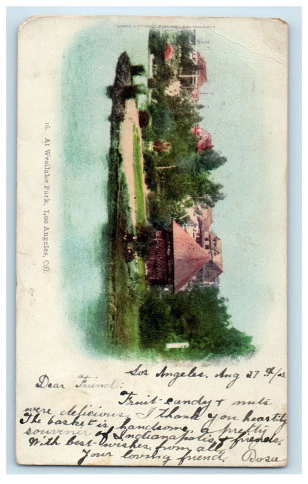 1902 At Westlake Park, Los Angeles California CA PMC Posted Postcard