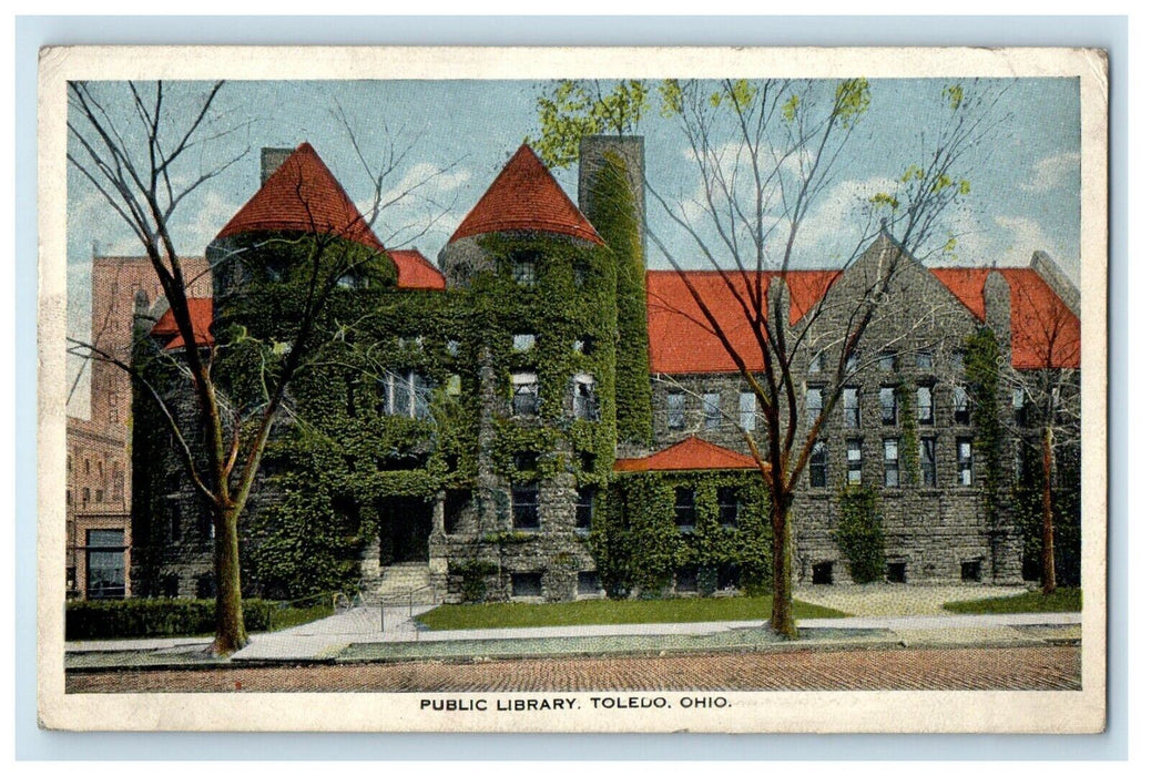 1916 Public Library Building Street View Toledo Ohio OH Posted Antique Postcard