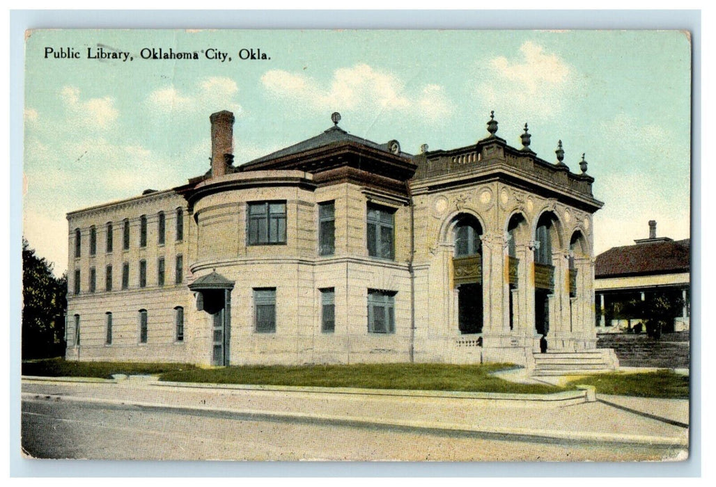 1910 Public Library Building Street View Oklahoma City Oklahoma OK Postcard