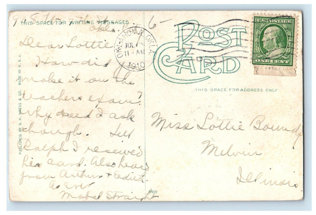 1910 Public Library Building Street View Oklahoma City Oklahoma OK Postcard