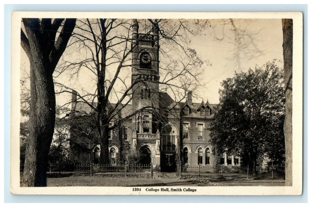 c1910 Northampton MA, Smith College Hall Tower Clock RPPC Photo Postcard