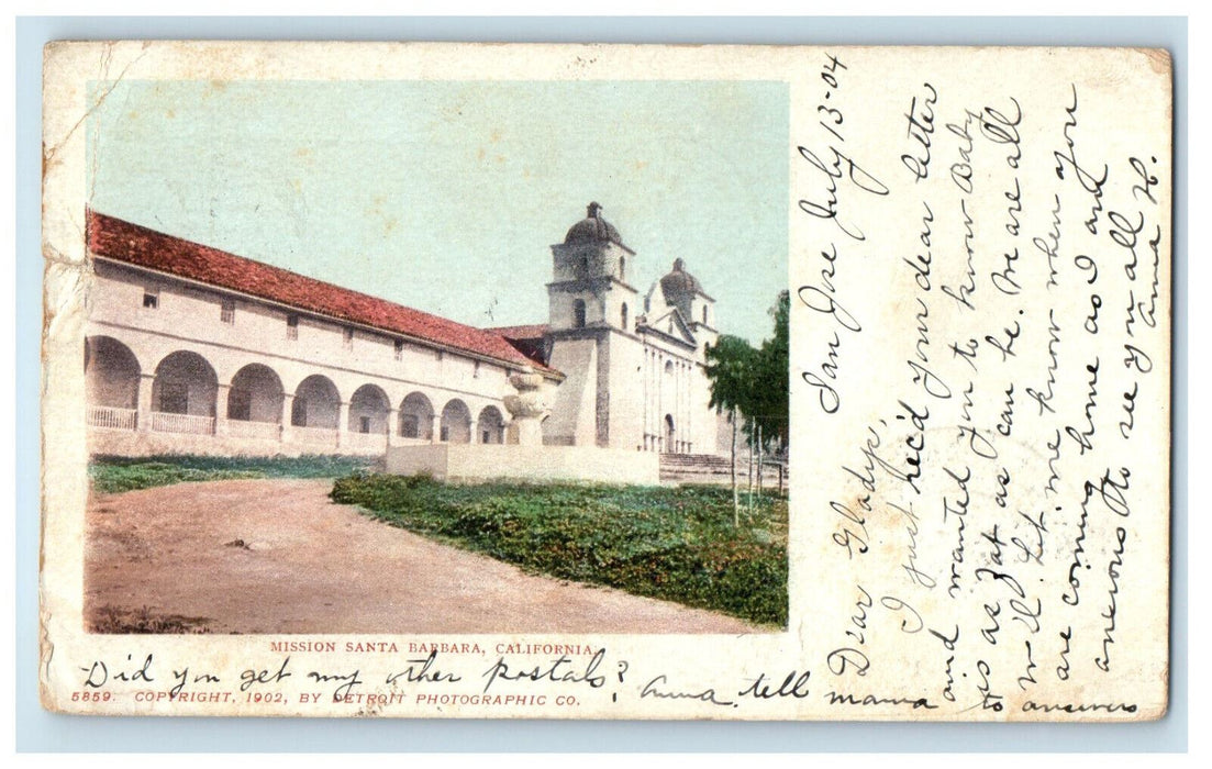 1904 Mission Santa Barbara, California CA PMC Mexico MO Posted Postcard