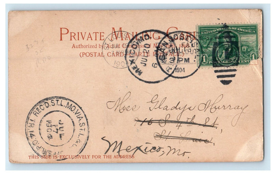 1904 Mission Santa Barbara, California CA PMC Mexico MO Posted Postcard