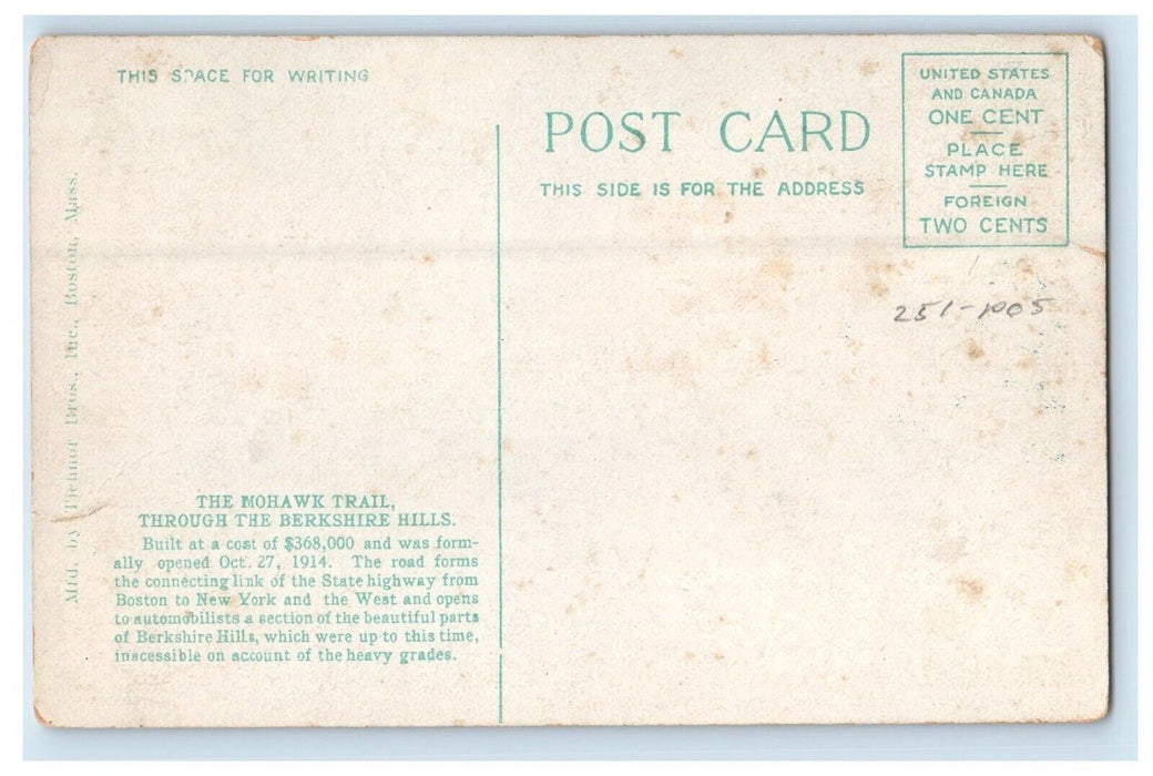 The Mohawk Trail Through The Berkshire Hills Car Road Massachusetts MA Postcard