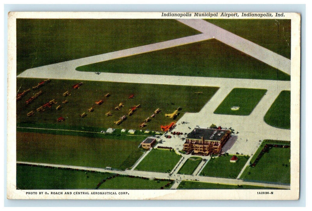 c1940's Aerial View Municipal Airport Airplanes Indianapolis Indiana IN Postcard