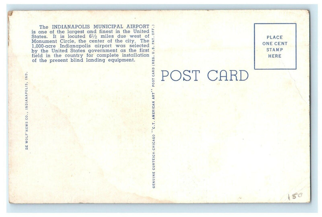 c1940's Aerial View Municipal Airport Airplanes Indianapolis Indiana IN Postcard