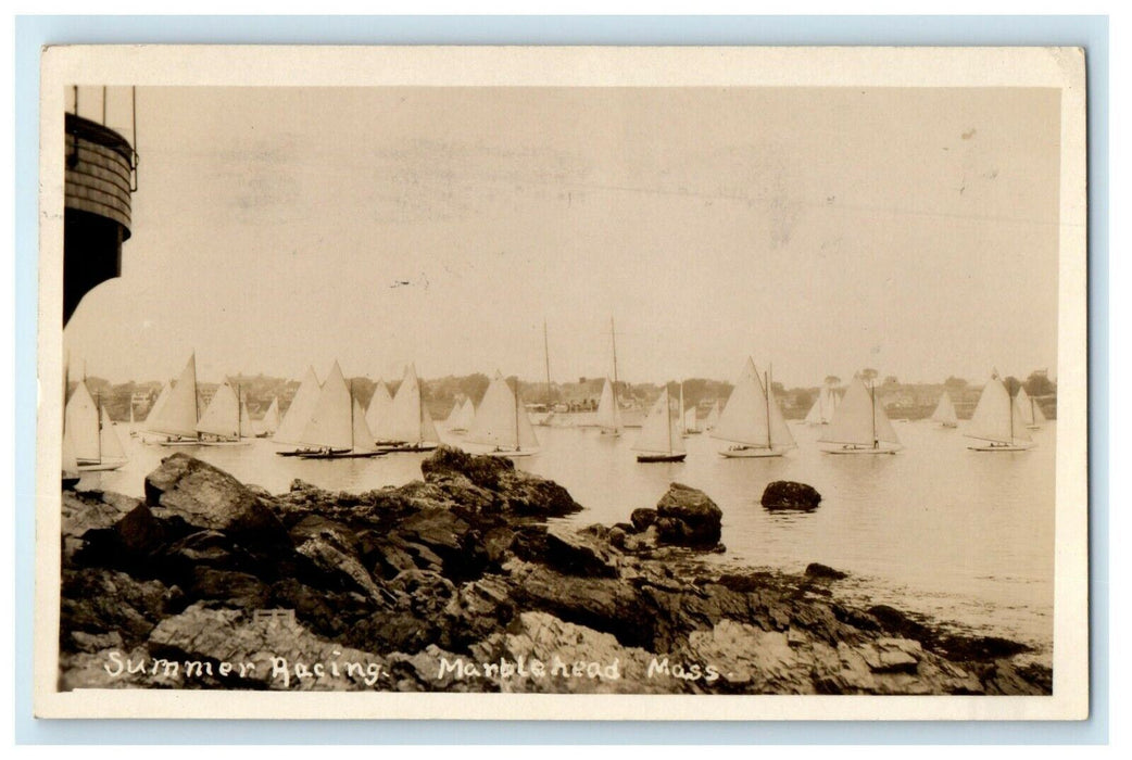1926 Summer Racing Marblehead Massachusetts MA RPPC Photo Postcard