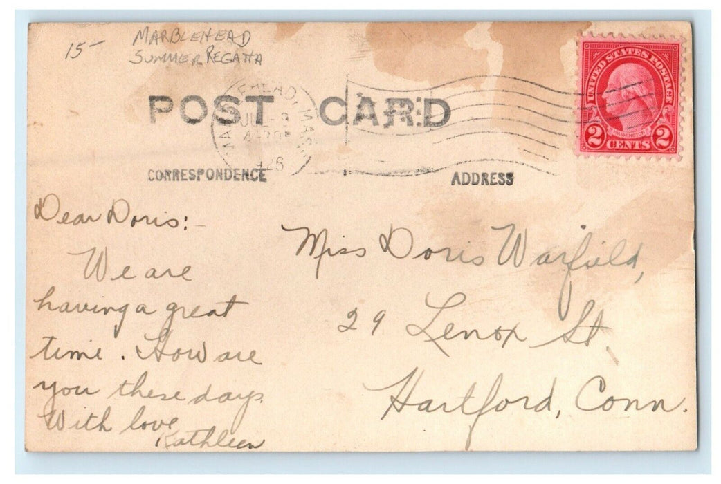 1926 Summer Racing Marblehead Massachusetts MA RPPC Photo Postcard