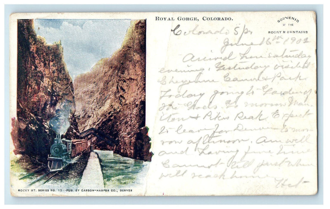 1902 Train Locomotive, Royal Gorge Colorado CO Posted Antique PMC Postcard