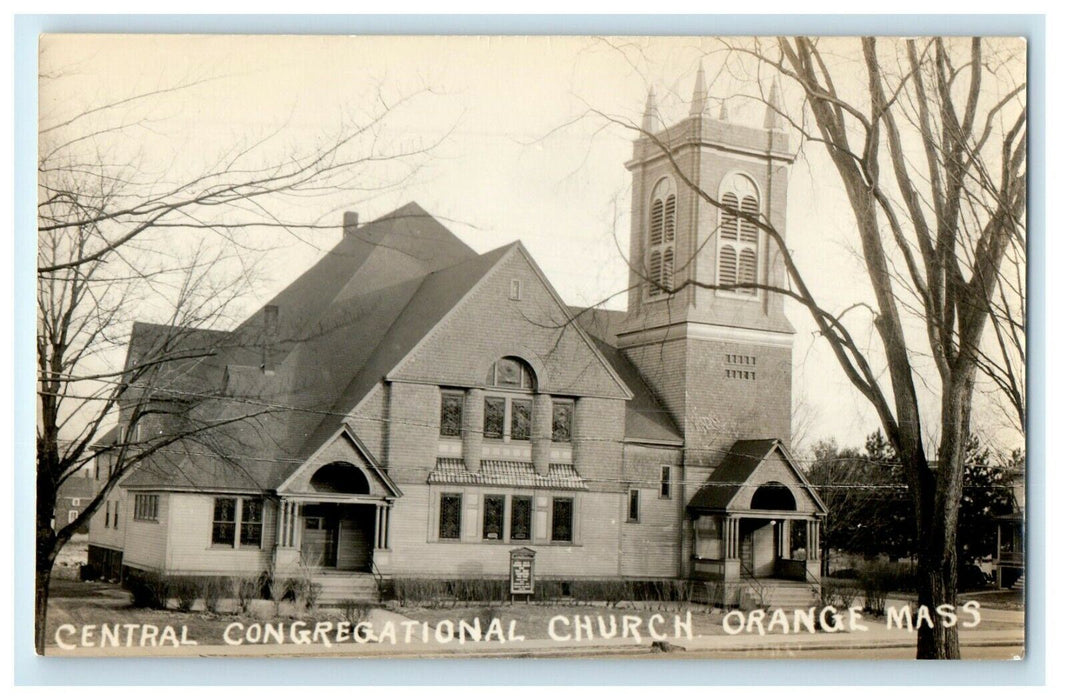 c1910 Central Congregational Church Orange Massachusetts MA RPPC Photo Postcard