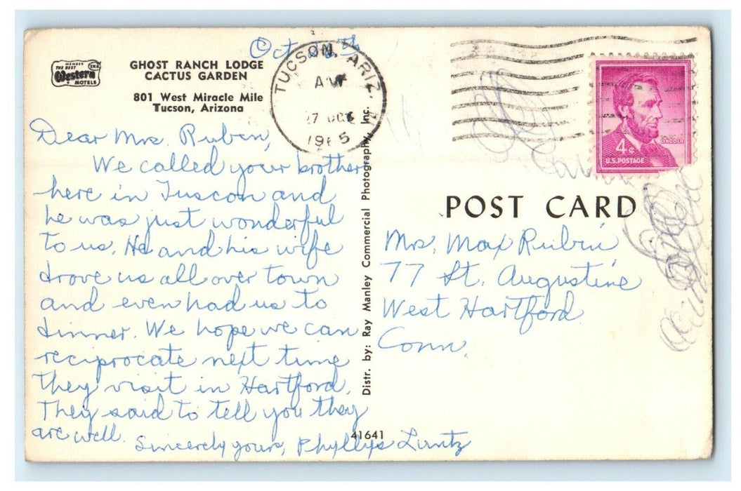 1965 Ghost Ranch Lodge, Cactus Garden, Tucson Arizona AZ Postcard