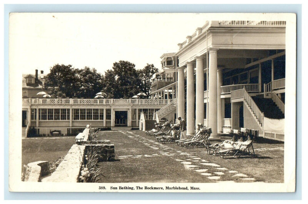 1932 Sun Bathing The Rockmere Marblehead Massachusetts MA RPPC Photo Postcard
