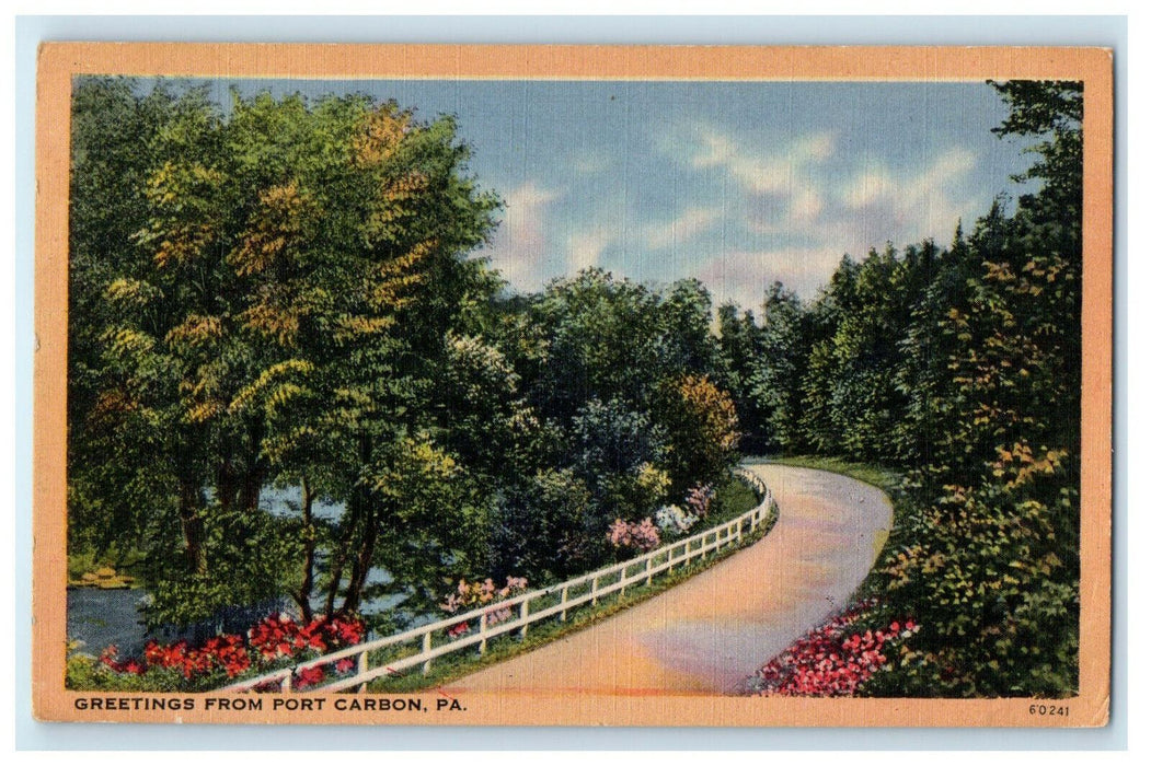 1954 Trees and Road View, Greetings from Port Carbon, Pennsylvania PA Postcard