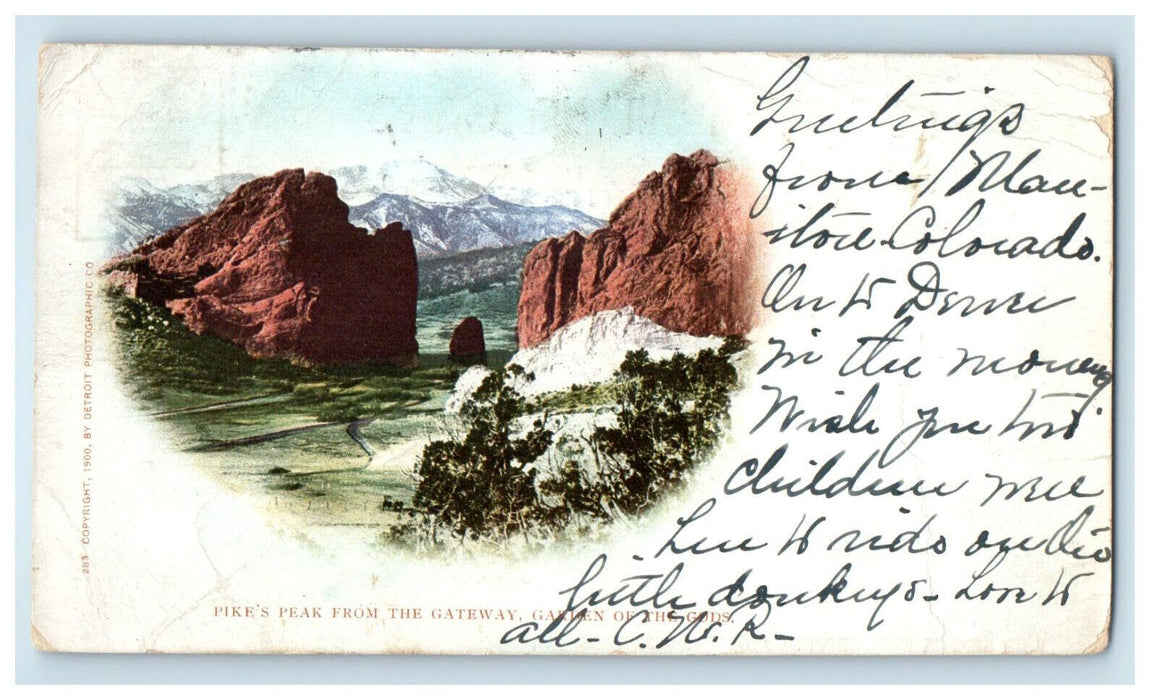 1901 Pike's Peak from the Gateway, Garden of the Gods, PMC Manitou CO Postcard